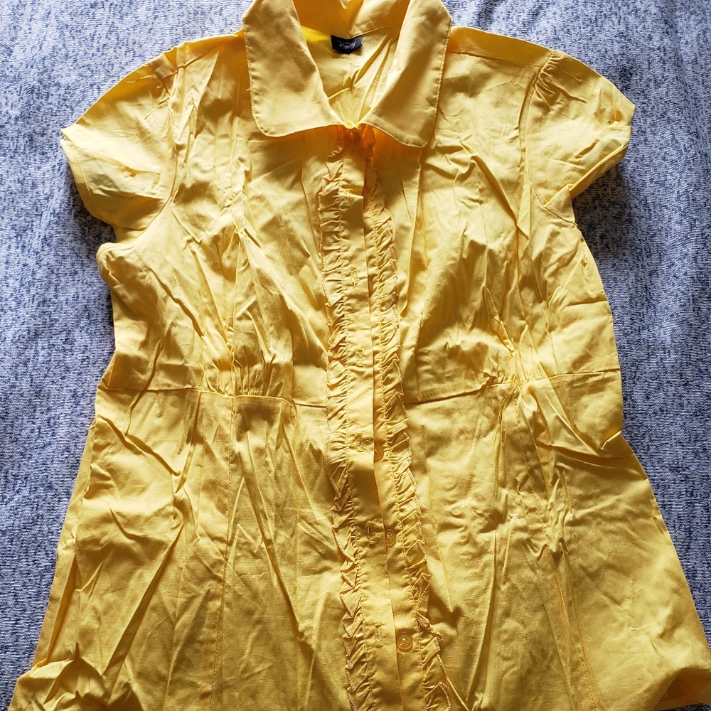 Yellow Ruffle Button Down Blouse - Picture 2 of 5